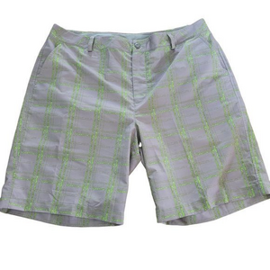 Under Armour Mens Size 40R Tan Golf Shorts Green‎ Stripes